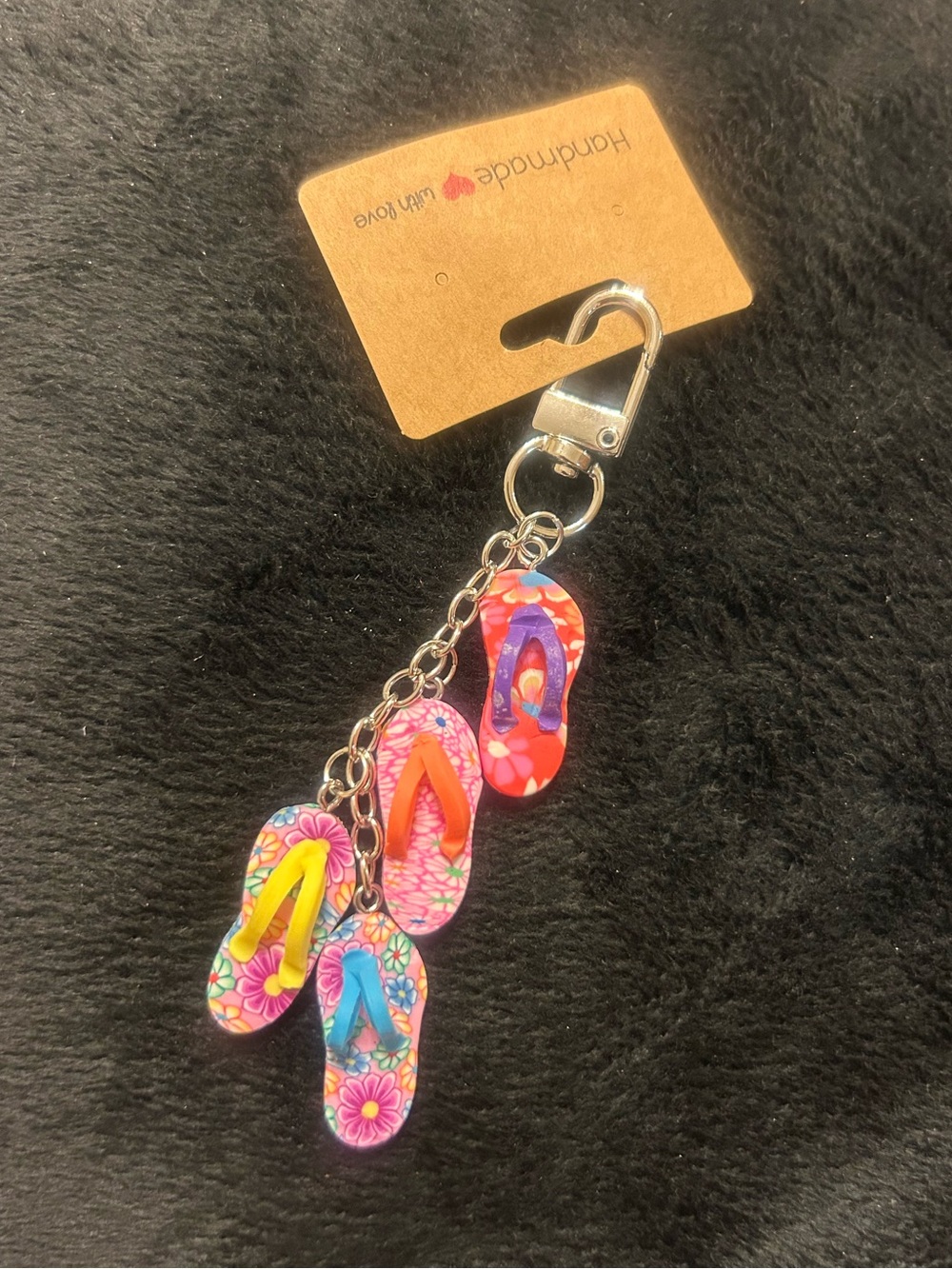 Floral Flip Flop Keychain Bag Charm Handmade Style Multicolor